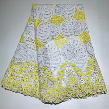 

High Quality Swiss Voile Lace 2019 African White Yellow Nigeria Lace Fabric With stones,African Lace Fabric For Clothes