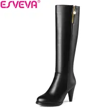 ESVEVA/ г. женские сапоги до колена на высоком каблуке-шпильке с круглым носком в западном стиле элегантные женские однотонные Сапоги на молнии размеры 34-43
