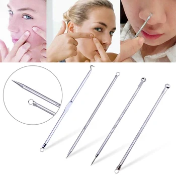 

ELECOOL 4Pcs Acne Blackhead Removal Needles Stainless steel Pimple Spot Comedone Extractor Beauty Face Blemish Extractor Remover