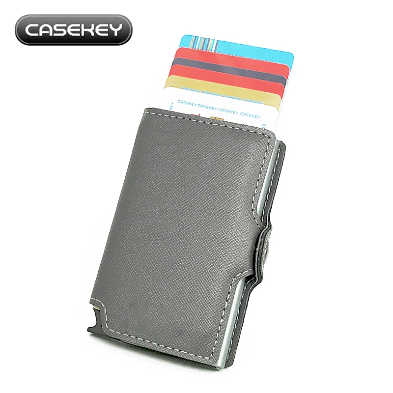 

Mens Aluminum Wallet With Back Pocket ID Card Anti RFID Blocking Mini Magic Wallet Automatic Card ID Holders