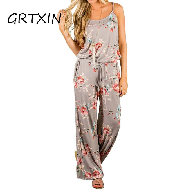 2018 Kawaii Floral Women Jumpsuit Fashion Spaghetti Strap