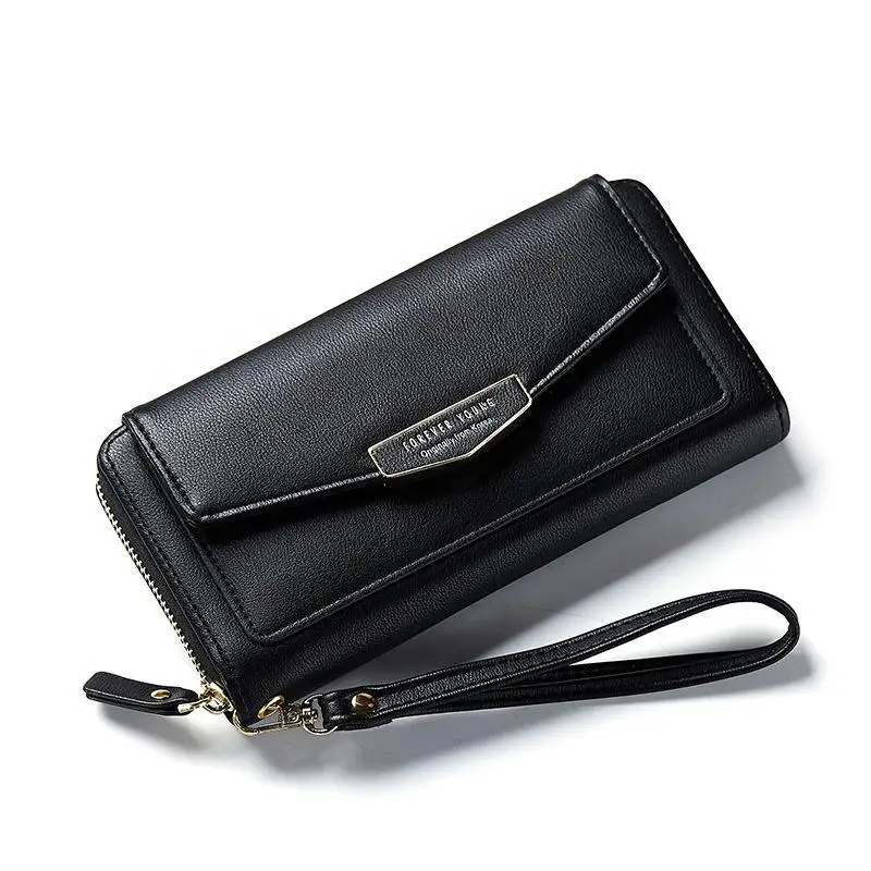 Unishow браслет женский кошелек длинный дизайн конверт клатч Дамский кошелек большой емкости Модный повседневный кошелек из искусственной кожи сумка - Цвет: Черный