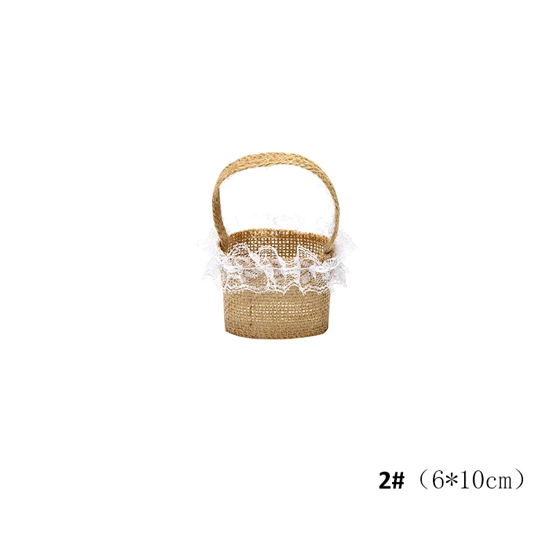 10 шт. корзинка для конфет Свадебный принт льняная джутовая маленькая корзина подарочные сумки на шнурке мешки для конфет, свадебный набор с Лансом - Цвет: B