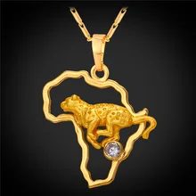 African Leopard Map Animal Jewelry 2016 New Men/Women Gift Ethnic Africa Pendant Necklace Yellow Gold Plated P1945