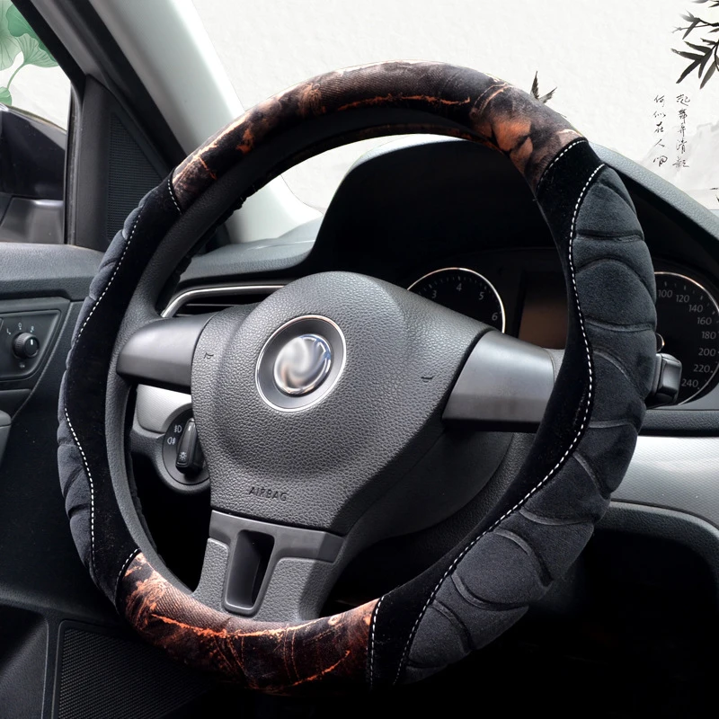Auto Steering Wheel Cover, Soft Anti-slip Plush Steering Wheel Cushion Protector for 36-40cm with Free Gift-Fur Ball Keyring