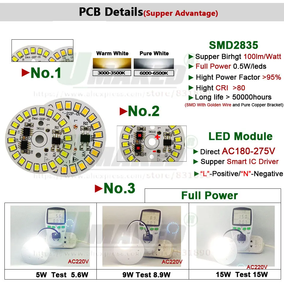 AC220V умный IC драйвер светодиодный PCB лампы панель 3 Вт 5 7 9 12 15 SMD2835 чип светильник
