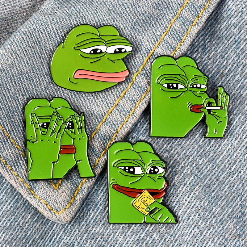 Забавная лягушка Pepe улыбающаяся печаль курительная Питьевая стрельба экшн-броши милый мультфильм женский эмалированный лацкан булавка Сексуальная лягушка Pepe брошь