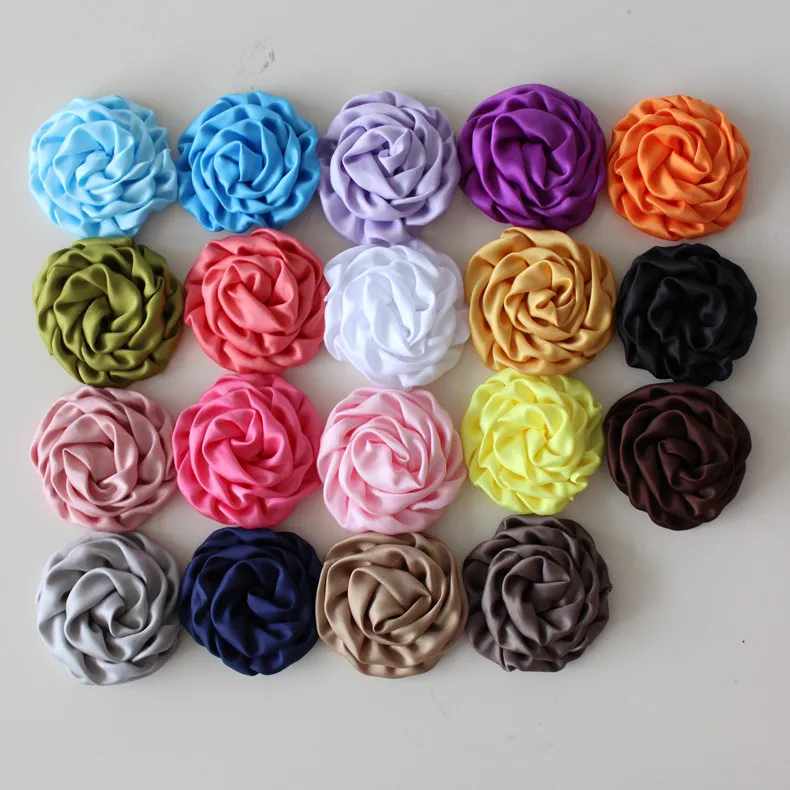 

3'' (7.2-8cm)Matte Satin Rolled Rosettes Hair Flowers, Puff Flowers Flat Back Girls Boutique Hair Accessories