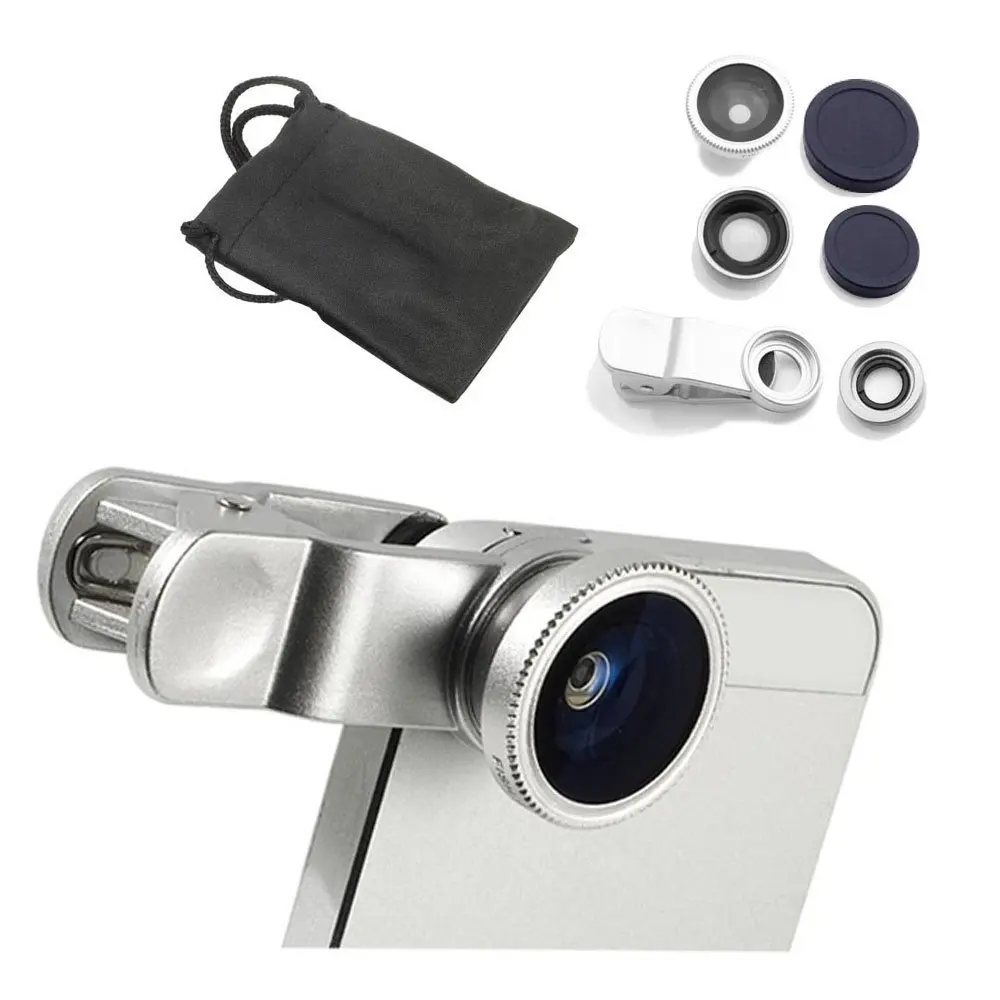 

Universal Clip 3in1 Fisheye fish eye Lens + Wide Angle + Macro Mobile Phone Lens photo Kit Set for iPhone 6 4 4S 5 5S Samsung S4