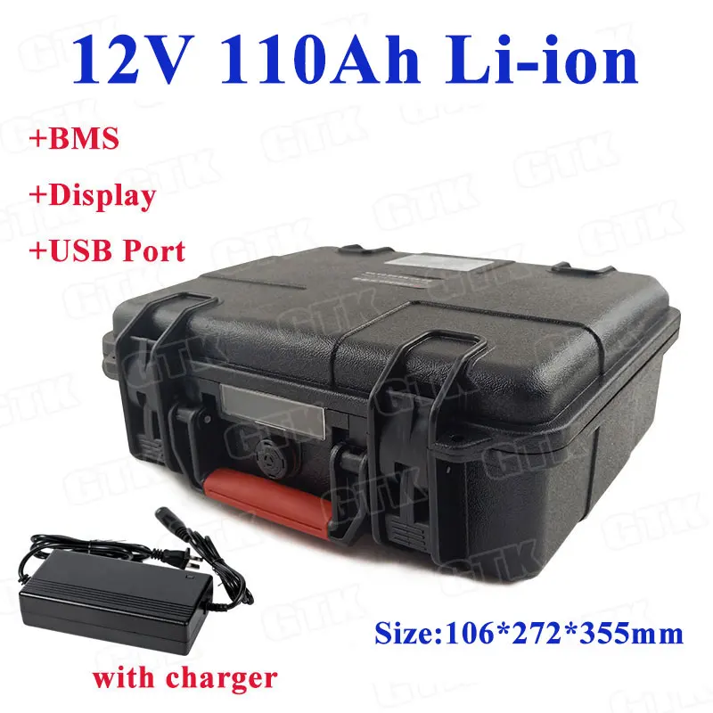 

GTK 12V 110Ah Lithium li ion battery pack built-in BMS for UPS solar tour bus solar power system solar street light+10A Charger