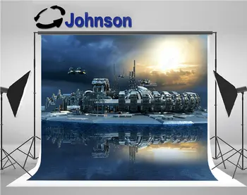 

spacecraft Science Fiction Cityscape Metallic Structures Marina photo backdrop Vinyl cloth Computer print wall background