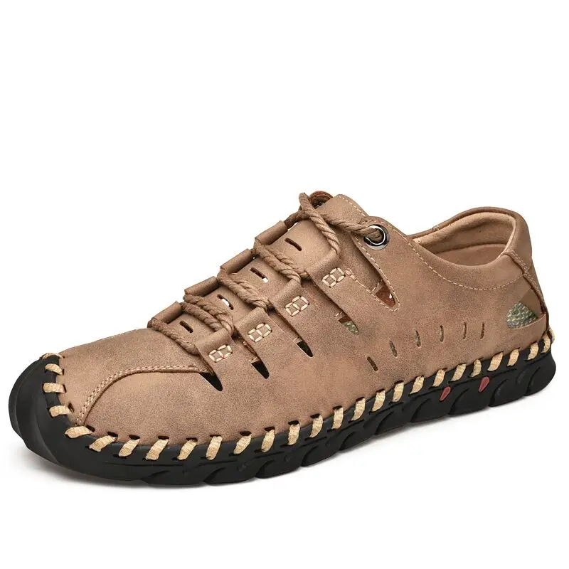 Vancat/Мужская обувь для вождения; коллекция года; мужские кожаные лоферы; модная мужская обувь ручной работы; дышащие мокасины; обувь на плоской подошве; размеры 38-48 - Цвет: Khaki