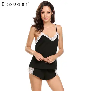 

Ekouaer Women Sexy Pajamas Sets Summer Lingerie Homewear Spaghetti Strap Lace Trim Cami Top Shorts Pajama Set Sleepwear