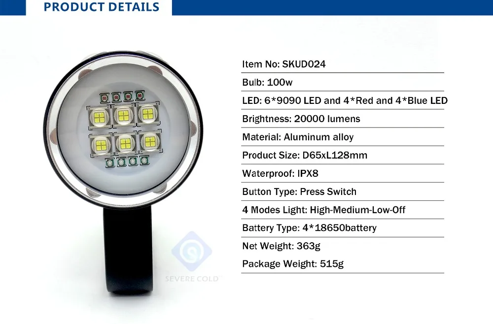 Светодиодный светильник для дайвинга, многофункциональный светильник для дайвинга, белый, красный, синий, светильник-вспышка, 3 режима, IPX8, водонепроницаемый фонарь