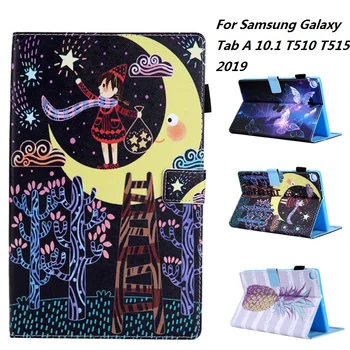 

Cute Pattern Tablet Case For Samsung Galaxy Tab A 10.1 T510 T515 2019 SM-T510 SM-T515 Smart Cover Cartoon PU Leather