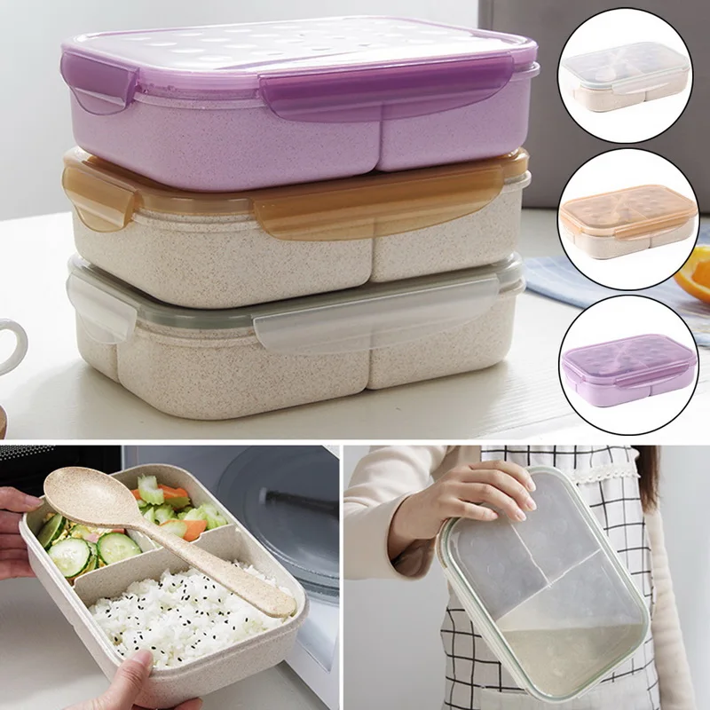 

Bento Box Portable Bento Lunch Boxes Container 3 Compartments with Lids and Spoon for School Office Kid Children Outdoor 1Pcs