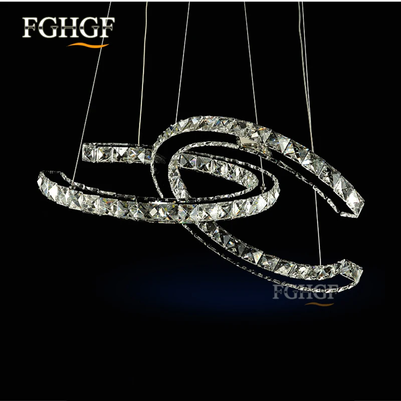 

Remote Crystal Chandelier Light LED Diamond Double C Chrom Lamp Mirror Finish Stainless Steel Room Hanging Lamp LED Lustres