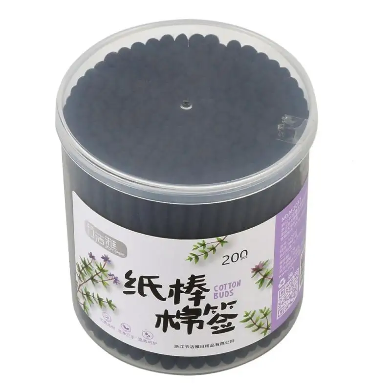 200pcs/box Bamboo Charcoal Black Cotton Swab Eyelash Extension Women