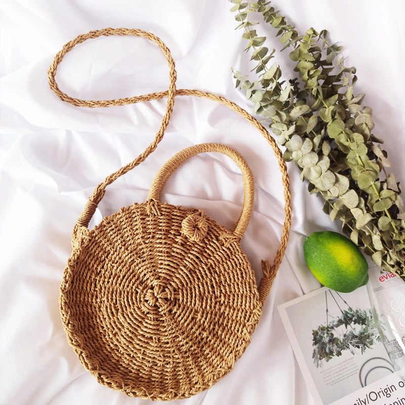 

Woven Round Rattan mini Straw Bag Bali Bohemian Beach Circle Handbag Summer Handmade Retro Knitted Women Messenger Bags