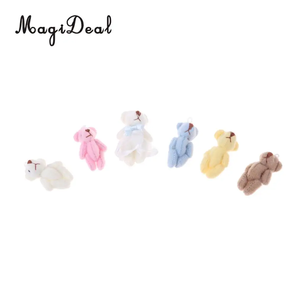 6Pcs 1/12 Doll Mini Cotton Little Bear Toy Cartoon Plush Animal Toy Keychain for Doll Accs Children Girls Xmas Gift
