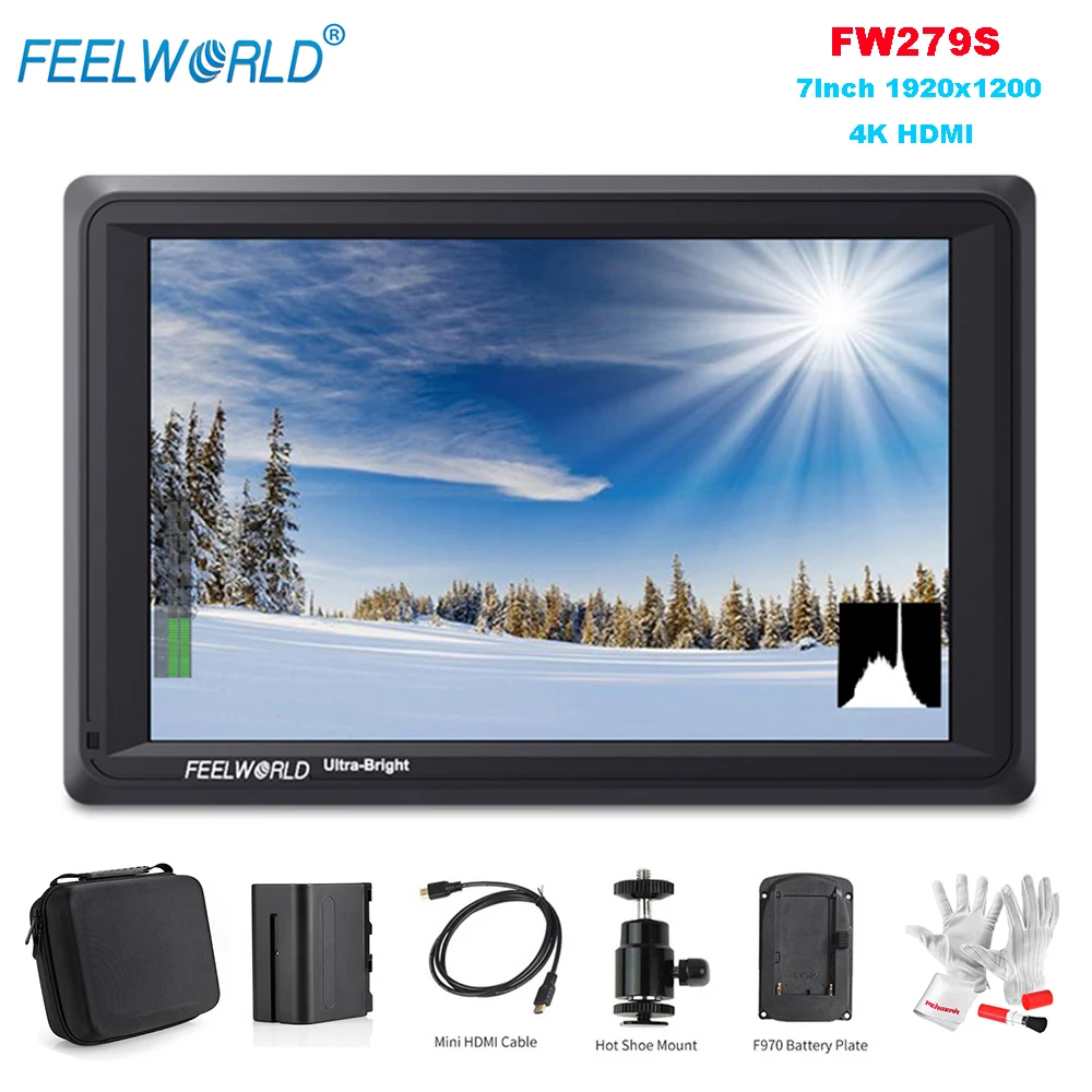 

Feelworld FW279S Monitor 7Inch 1920x1200 4K HDMI Input/Output with Battery Carry Case Daylight Viewable SDI Field for Cameras
