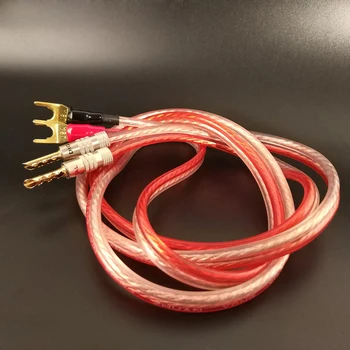 

FIHI-17 DIY Audio Line Hifi Speaker Cable With 2 Y type Banana Plug to 2 Serrated type Banana Jack Speakon Wire Cables