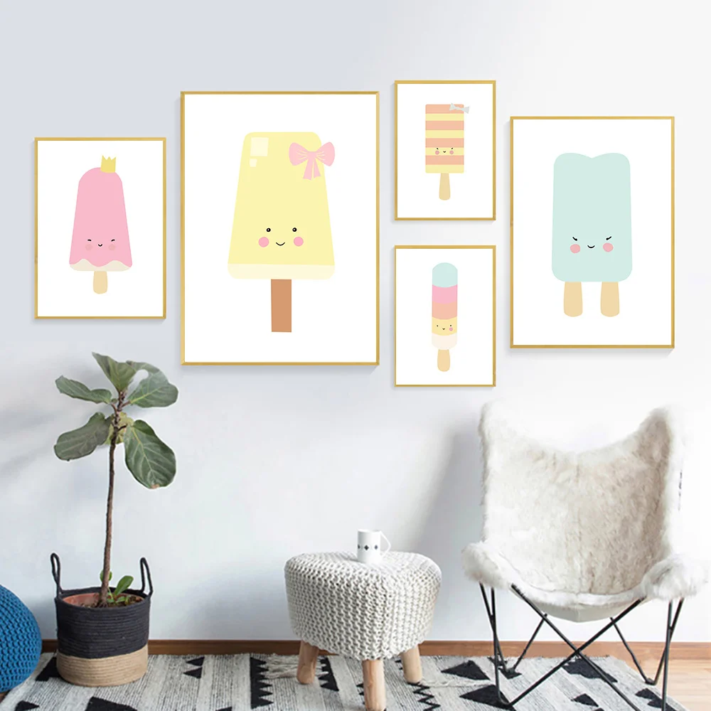 

Ice Cream Nursery Wall Art Canvas Painting Poster Cartoon Posters And Prtins Baby Room Decor Nordic Style Kids Room Decoration
