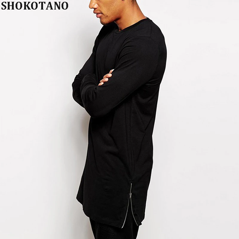 Download SHOKOTANO Men Side Zipper Longline T Shirt Long Sleeve ...