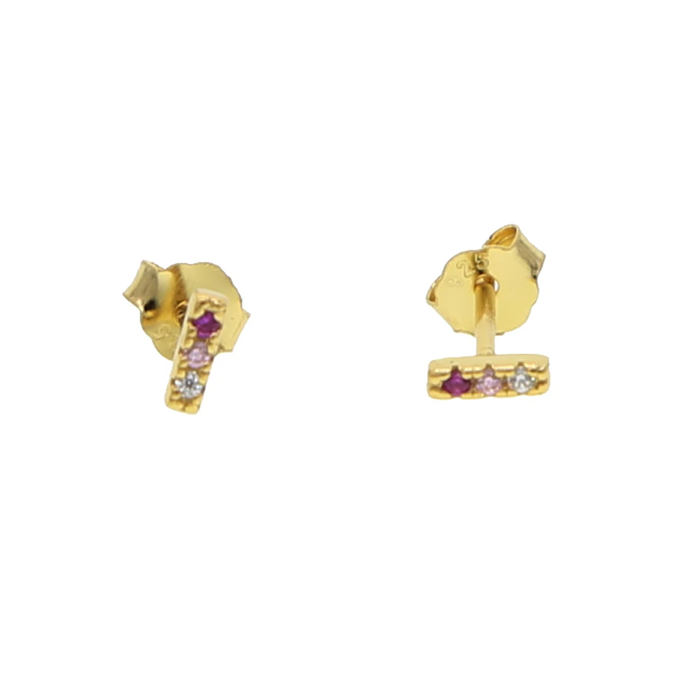 

Minimal gold 2019 LATEST classic bar stud earring for women ladies with round red pink white CZ real 925 sterling silver jewelry