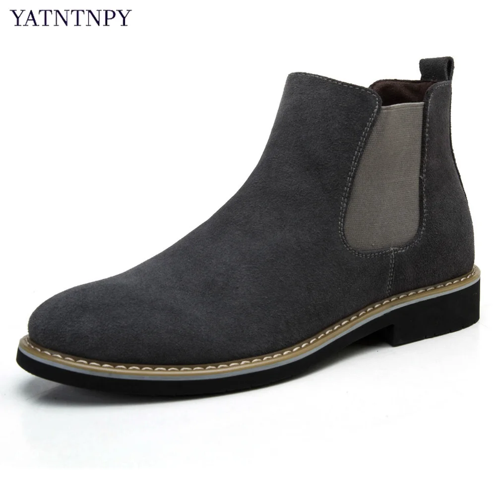 

YATNTNPY High Quality Men's Short boots comfortable Suede Leather Chelsea boots ,Stylish Slip-on Winter Oxfords unisex boots