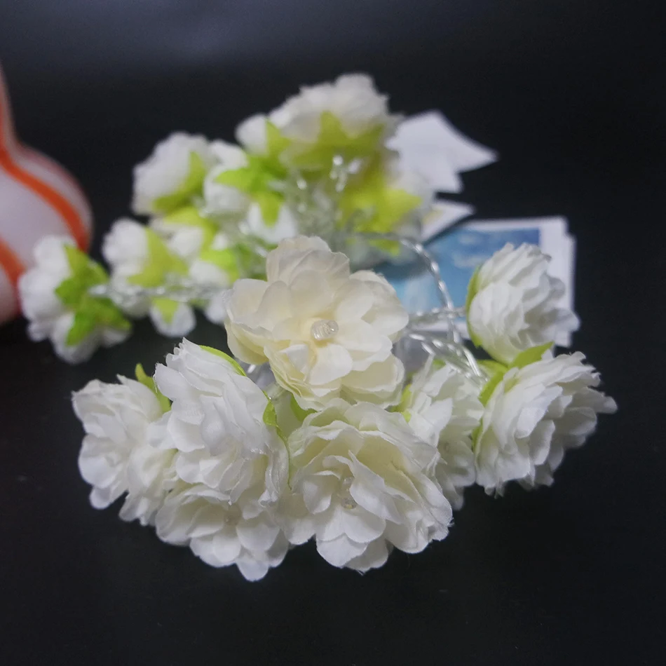Handmade cream flower LED String Lights, AA Battery floral holiday lighting, Vase flower arrangement,Party garland decoration Handmade cream flower LED String Lights, AA Battery floral holiday lighting, Vase flower arrangement,Party garland decoration