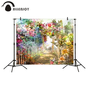 

Allenjoy photography backdrop flower garden painting colorful retro background photo studio new photocall photobooth