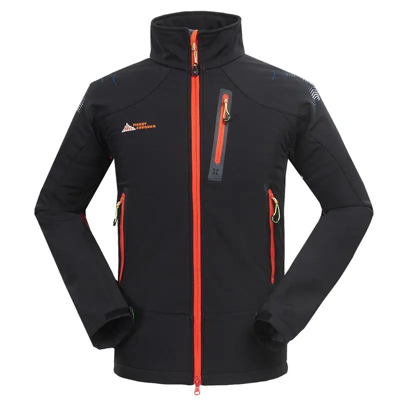 

Wholesale- High Quality Outdoors Hiking Climbing Camping Softshell Jacket Men Waterproof Windproof Fleece Lined Soft Shell Coat
