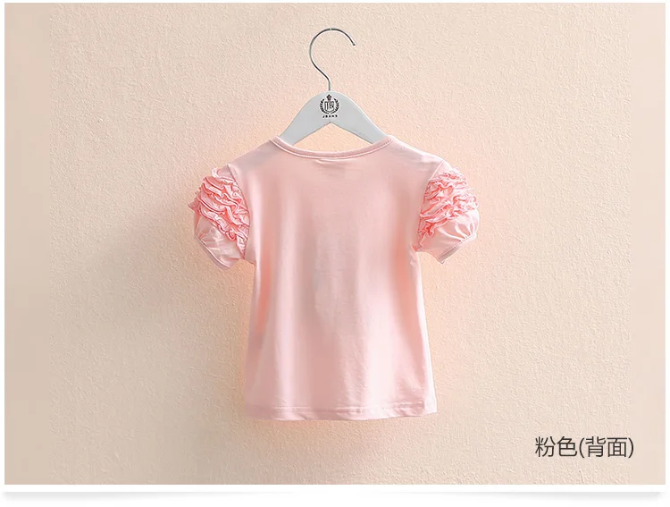 Girls Clothes 2018 Summer 100% Cotton Yellow Pink Solid Color Bow Heart Embroidery Princess Short Sleeve O-Neck Girl T-Shirt (2)