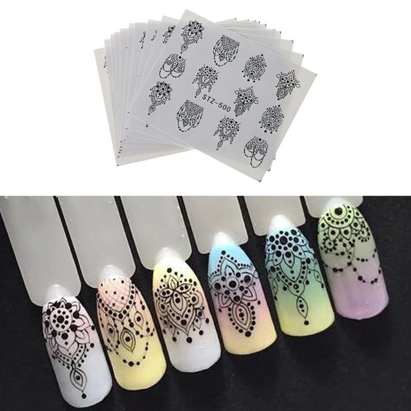 

10pcs Sheet Emoji Water Transfers Nail Art Sticker Black Sticker Decals Nail Decoration Accessories Various Expression