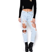 Новые женские винтажные рваные джинсы повседневные тертые с дырками рваные джинсы брюки женские брюки мужского фасона с дырками джинсы женские