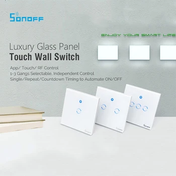 

Sonoff T1 EU / UK WiFi RF / APP / Touch Control Wall Light Switch 1 /2 /3 Gang 86 Type Panel Wall Light Switch Smart Home