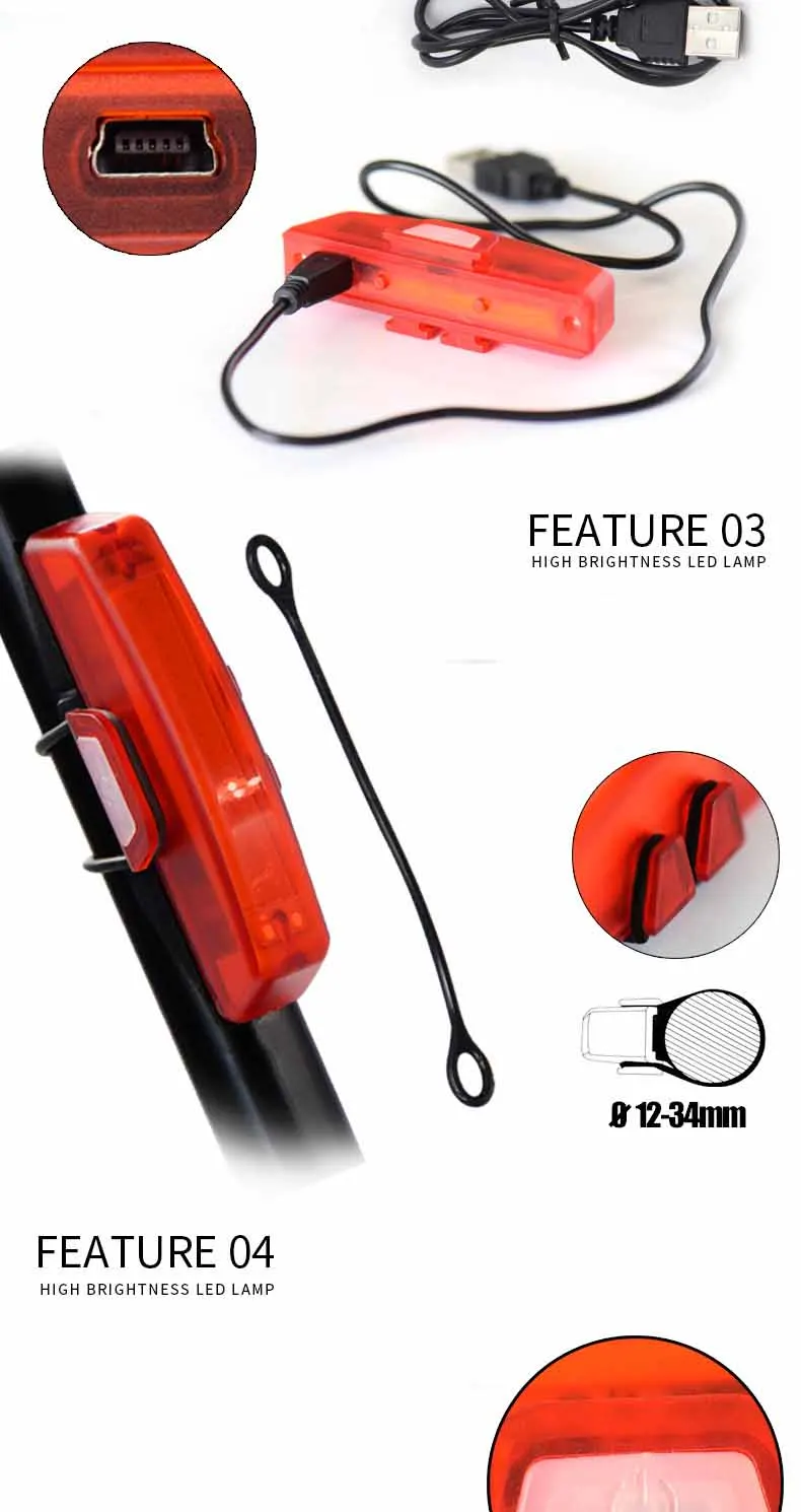 Cheap Super bright bicycle USB light charging 120 lumens taillights mountain bike night riding taillights bicycle riding accessories 12