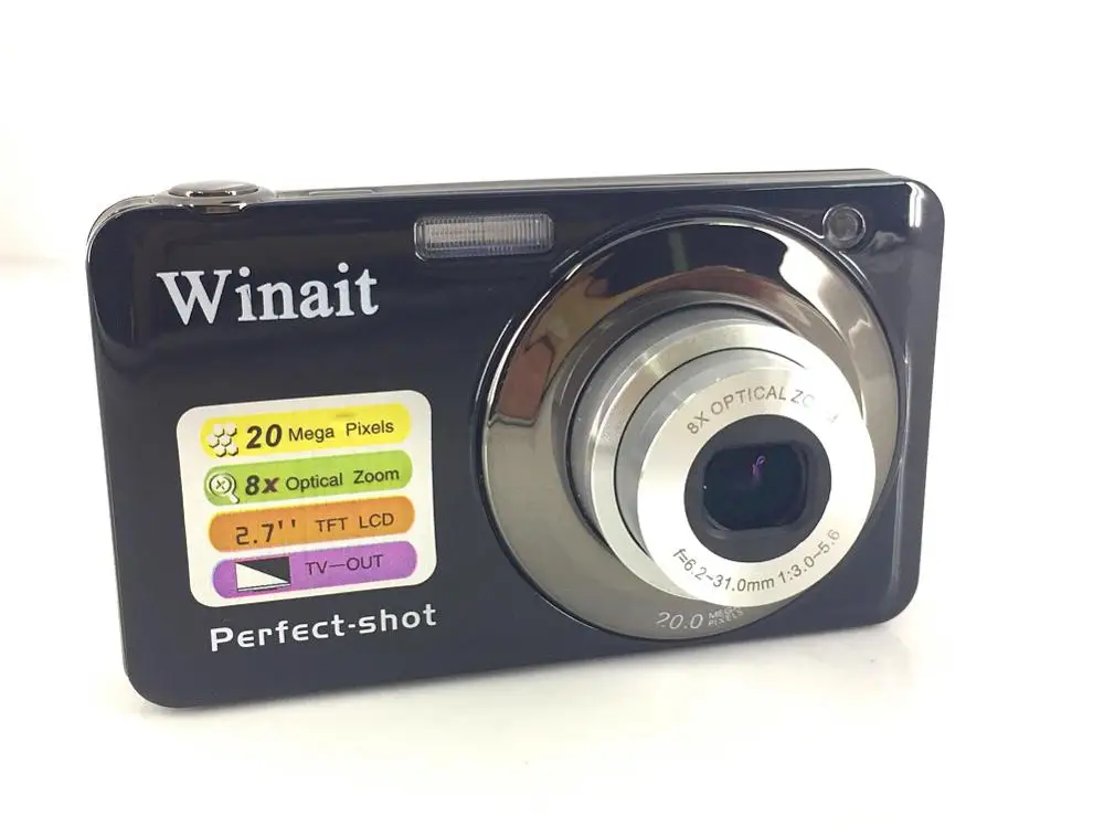 Winait DC-V600 цифровая камера max 20mp Цифровая камера 8x оптический зум Лидер продаж - Цвет: Черный