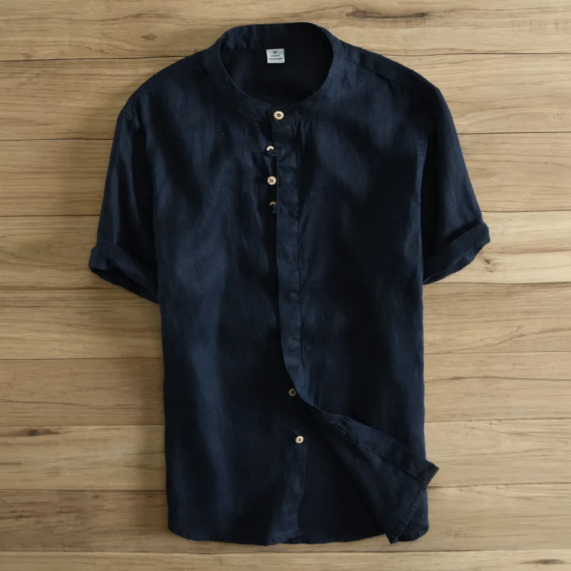 Летняя мужская хлопковая льняная рубашка с коротким рукавом, Тонкая Повседневная рубашка размера плюс M-4XL Y073