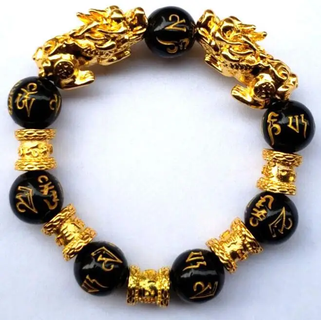 Натуральный камень черный обсидиан Pixiu браслет с тигровым глазом и двойным Pixiu Lucky Brave soldits талисманы ювелирные изделия для женщин и мужчин
