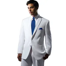 Для Мужчин's Костюмы высокое качество Slim Fit Белый Жених Смокинги для женихов с боковыми женихов Для мужчин S свадебные костюмы для выпускного индивидуальный заказ(куртка+ Брюки для девочек+ галстук