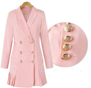 Mr.nut large size new women's suit collar long sleeve double-breasted pleated hem dress long suit