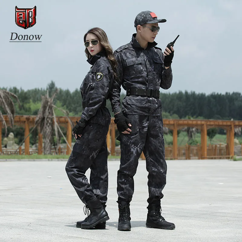

Men Hunting Clothing Military Camouflage Uniform Black Python Pattern Uniform Army Combat Camouflage Clothing Training Suit Mens