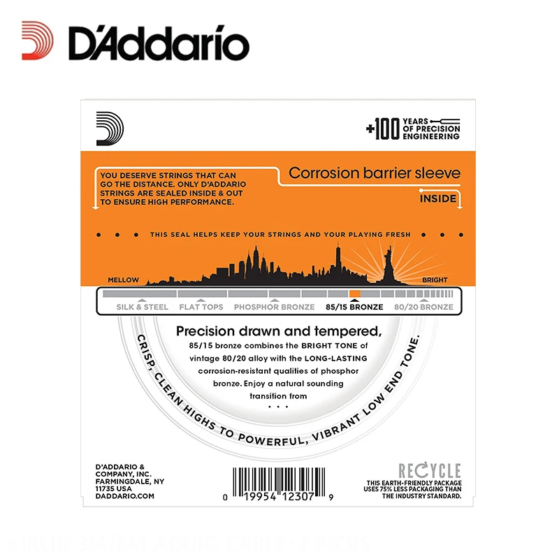 D'Addario EZ900 85/15 Бронзовый отличный Американский дополнительный светильник Струны для акустической гитары DAddario Струны для гитары(с 2 шт. медиаторами