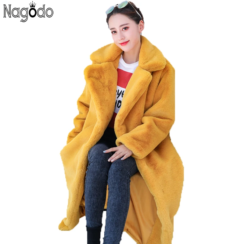 Nagodo Faux Rabbit Fur Coat 2018 Winter Long Mink Fur Coat Women Loose OverCoat Luxury Thicken Warm Oversize Female Plush Coat