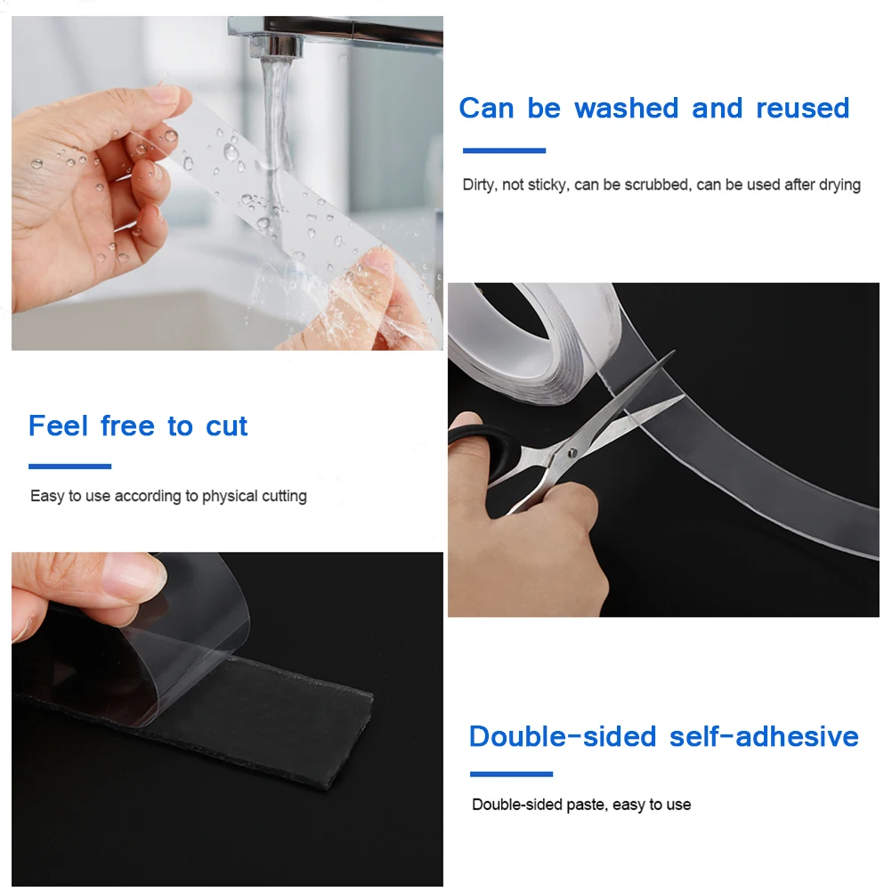 Double Sided Tape Transparent Waterproof Self-Adhesive Sticker Kitchen Bathroom Wall Hanging Fixed Tape