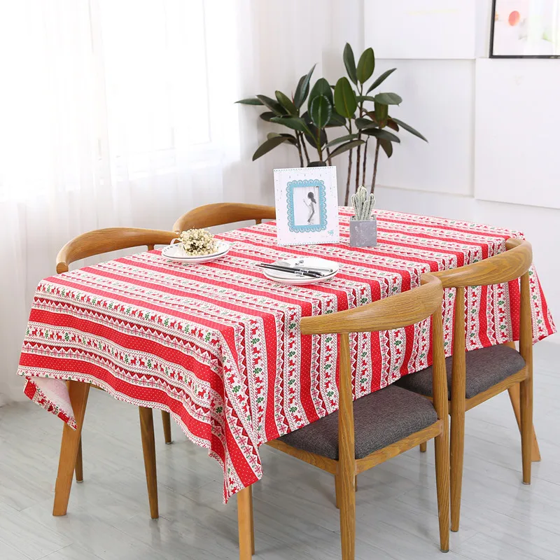 

Cartoon cotton and linen Christmas tree red deer snowflake printing tablecloth hotel table cloth holiday decoration cover towel