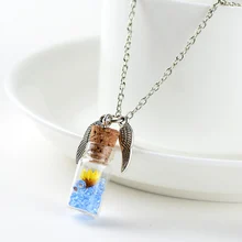 Original Drifting Bottle Lively Pendent cylinder Glass Necklace Creative Natural Drift Sand Women Dry Flower Necklace Girls Gift chic dry flower necklace for women