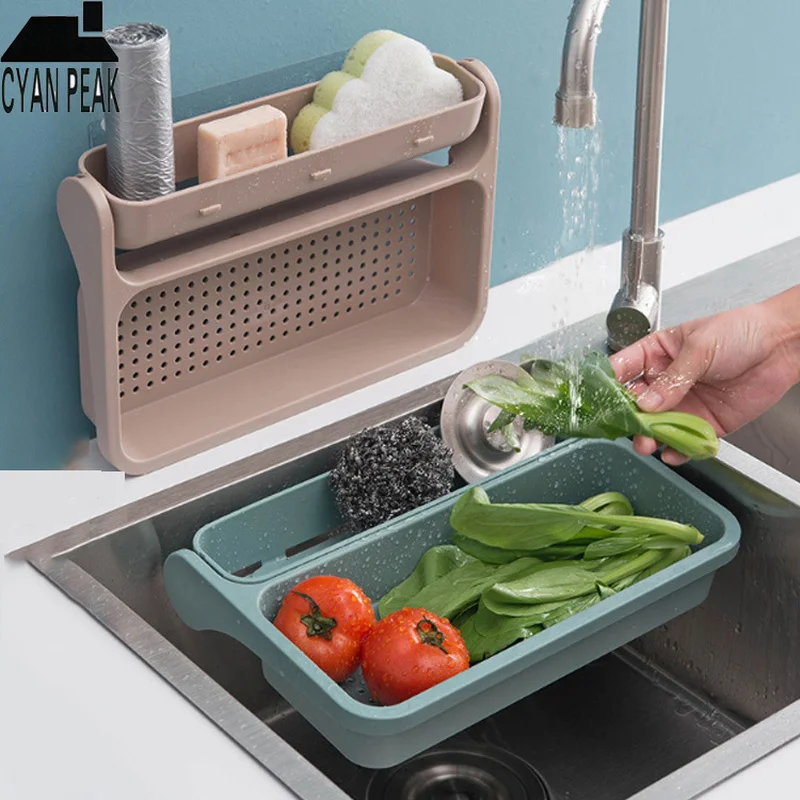 

Kitchen Storage Folding Shelf Hanging Drain Basket Sink Strain Storage Holder Kitchen Organizer Colander Folding Drain Rack Tool